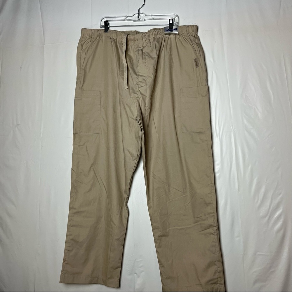 5/$30 Landau men scrubs elastic waist pull on‎ beige cargo pants size XXL